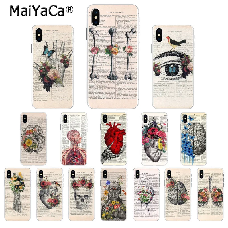 MaiYaCa Human anatomy organ newspaper High Quality TPU Soft Phone Case for iPhone 5 5Sx 6 7 7plus 8 8Plus X XS MAX XR cover