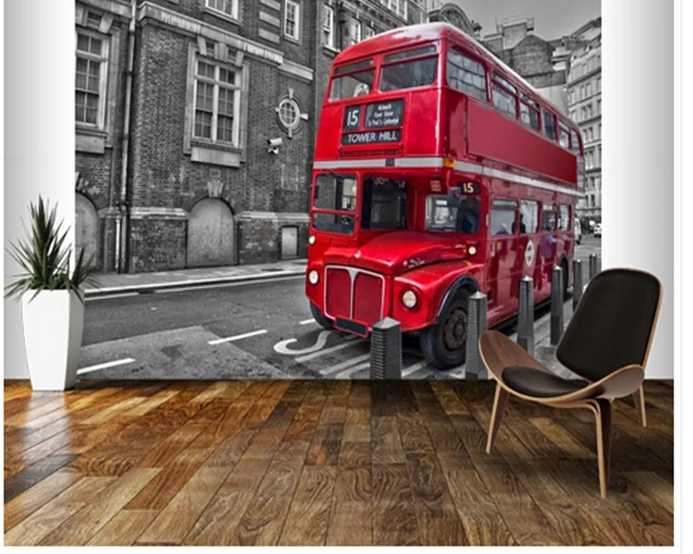 

Custom Retro wallpaper, Red London bus murals for the sitting room the bedroom TV sofa wall waterproof vinyl papel DE parede