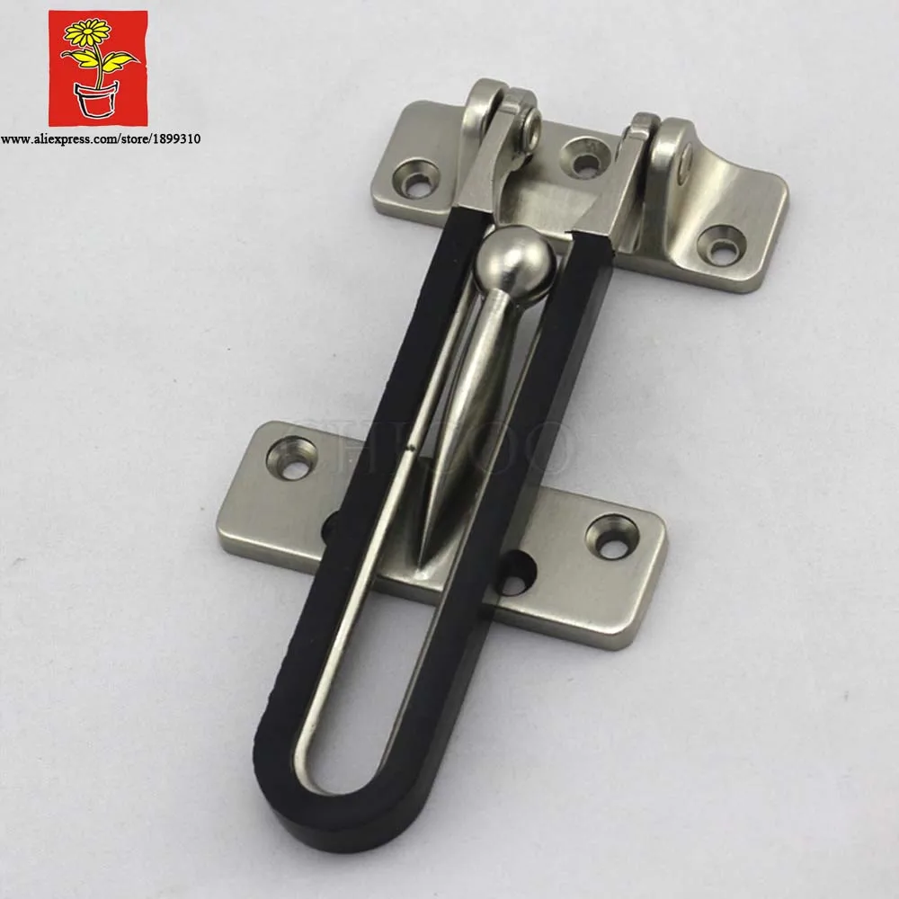 CHICOO Zinc Alloy Stain Nickel Security Door Guard Latch With Black Rubber Stopper Safety Locks Door Security Bolt Latch