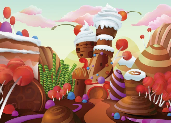 7x5FT Clouds Sky Candyland Ice Cream House Chocolate Bar Candy Land Custom Photo Studio Background Backdrop Vinyl 220cm x 150cm