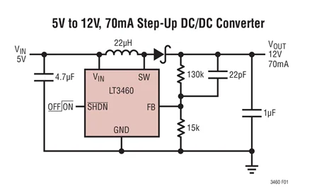 LT3460ESC6 LT3460ESC6-1 LT3460 LAAF LDJV - 1.3 MHz/650kHz Step-Up DC/DC Converter ใน SC70 และ ThinSOT