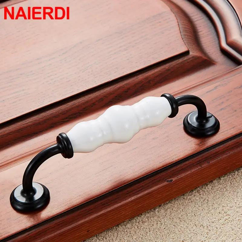 NAIERDI 128mm Gourd Crack Black Bronze Ceramic Cabinet Handles Zinc Alloy Drawer Knobs Wardrobe Door Handles Furniture Handle