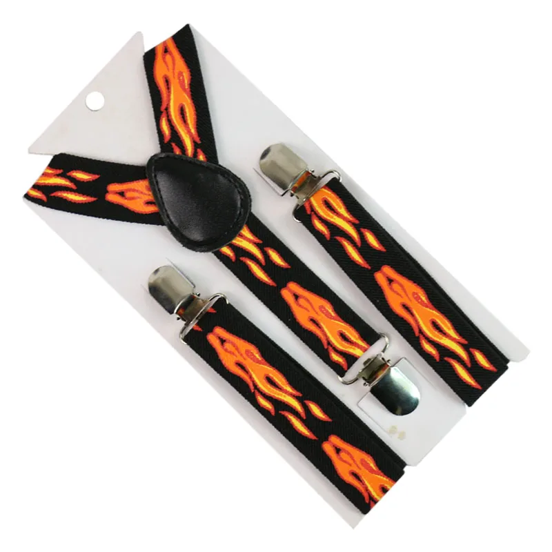 Winfox Fashion Boys Girls Kid Suspender Flame Fire Pattern Clip-on Adjustable Elastic Braces Suspenders