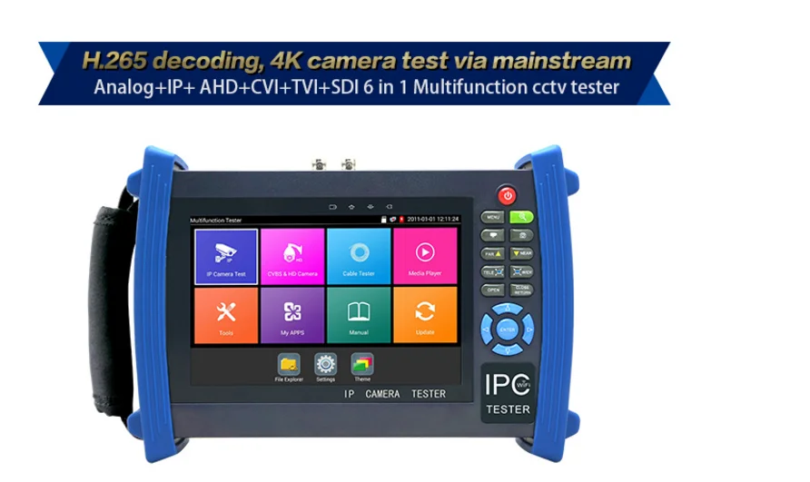 

7inch cctv tester IPC-8600MOVTADHS Plus 1920*1200 resolution + new systems.4K H.265 video display via mainstream.RJ45 cable TDR