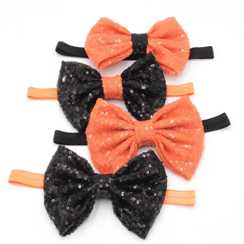 

12Pcs/Lot Halloween Festival Headband Girls Charming 5"/4" Sequins Bow Hairband DIY Hair Accessories For Baby