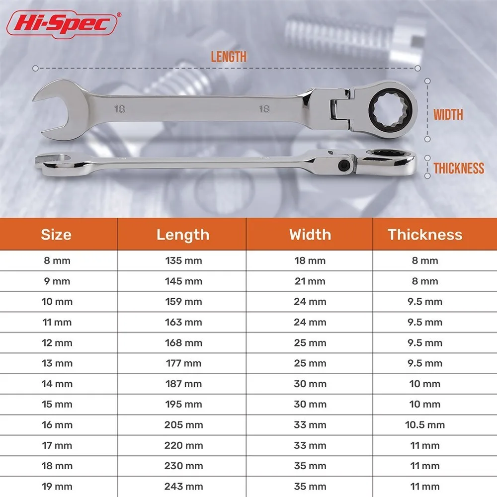 Hi-spec – clé à cliquet réglable de 6 à 19mm, 1 pièce, clé dynamométrique universelle pour vélo, outil de réparation automobile