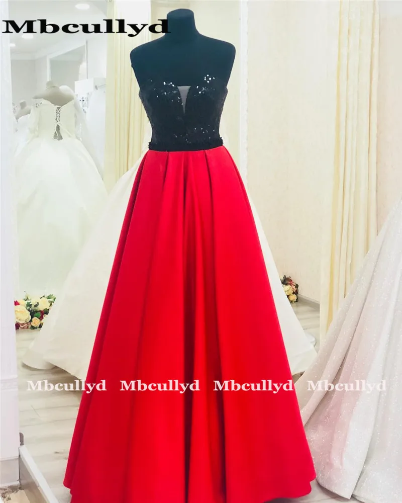 Mbcullyd Una Linea di Paillettes Nero di Raso Rosso Vestito Da Promenade con il Cristallo vestido de fiesta 2020 Vestiti Da Sera Lunghi di Trasporto libero