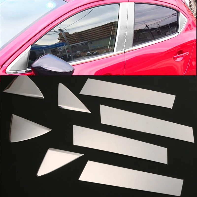 8pcs Car Window Stainless Steel Styling Window Pillar Garnish Trim Car  Styling Cover Accessories For MAZDA DEMIO DJ 2015-2017