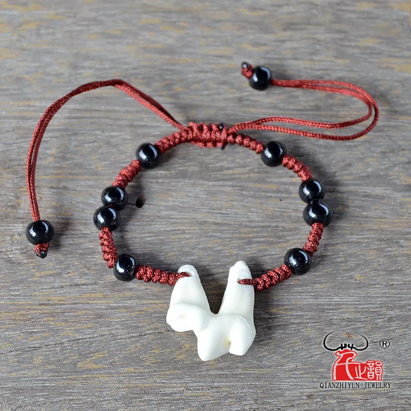 YS005 Natural bone punk bracelet wood beads bracelet men spike bracelet women Primitive tribes jewelry Fake wolf Tooth Bangles