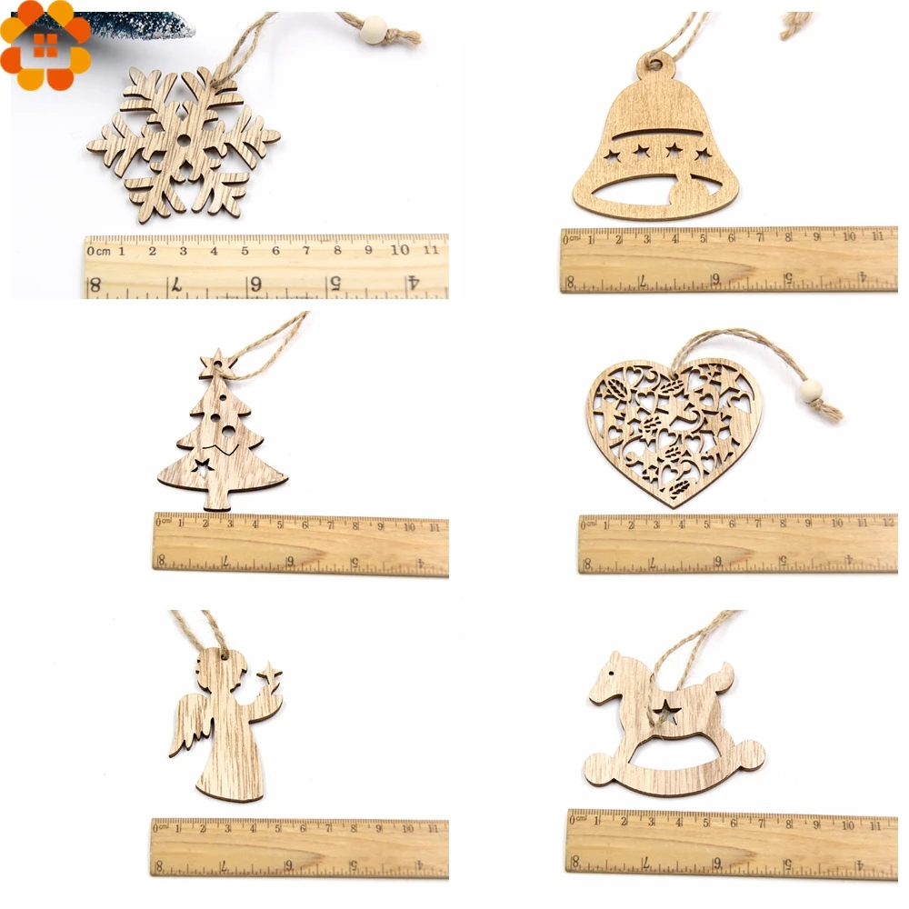 10PCS DIY Christmas Snowflakes&Deer&Tree Wooden Pendants Ornaments  Christmas Party Decorations Xmas Tree Ornaments Kids Gifts