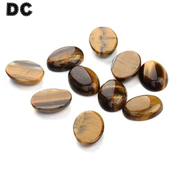 10pcs/lot Flat Back Yellow Tiger Eye Beads 10x14mm/13x18mm/18x25mm Natural Stone Oval Cabochon for DIY Jewelry Findings F5004