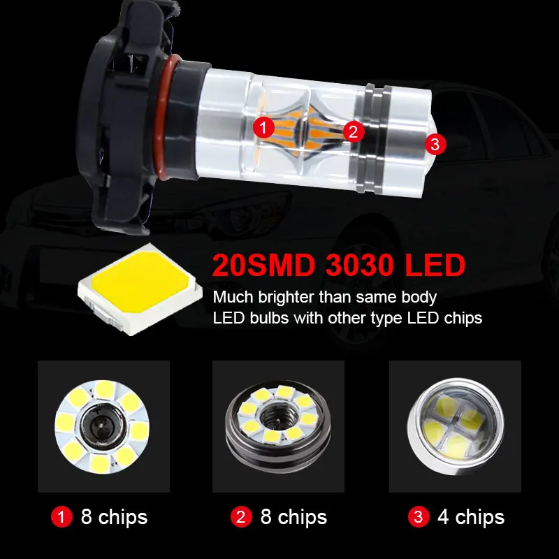 2PCS For Jeep Compass 2017 2018 2019 LED Car Front Daytime running Light Bulbs DRL Lamps 2504 PSX24W 6000KError Free Accessories