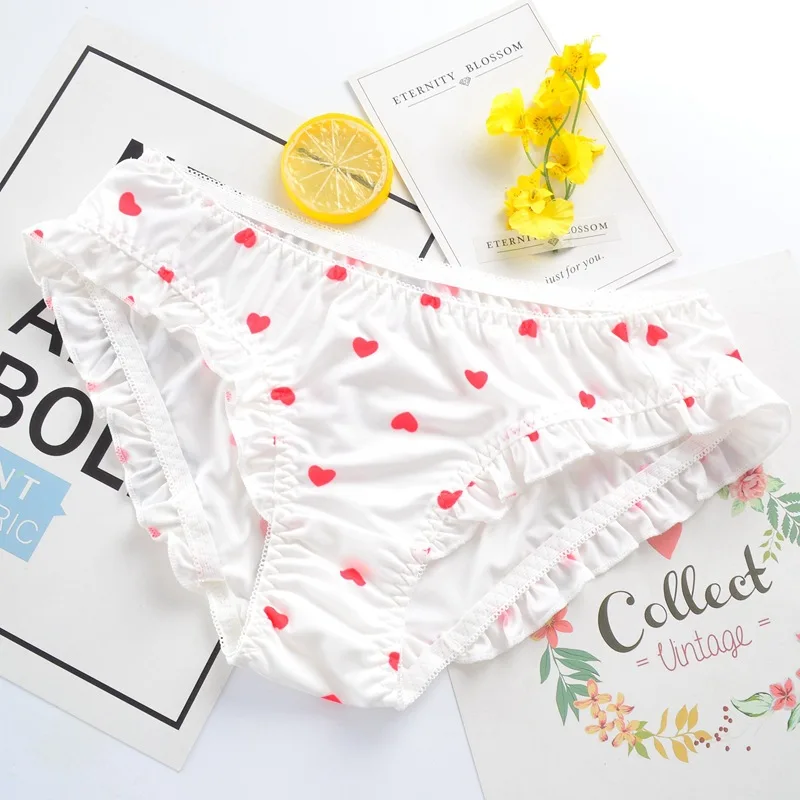 Mleko jedwabne serce styl japoński śliczne kobiety bielizna Sweety urocza dziewczyna majtki miękki jedwabisty uczucie Lady Breifs Knickers