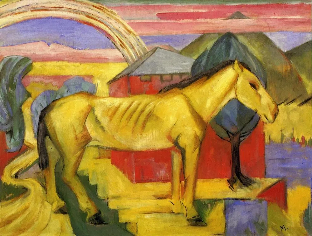 High quality Oil painting Canvas Reproductions Long Yellow Horse 1913 By Franz Marc  hand painted