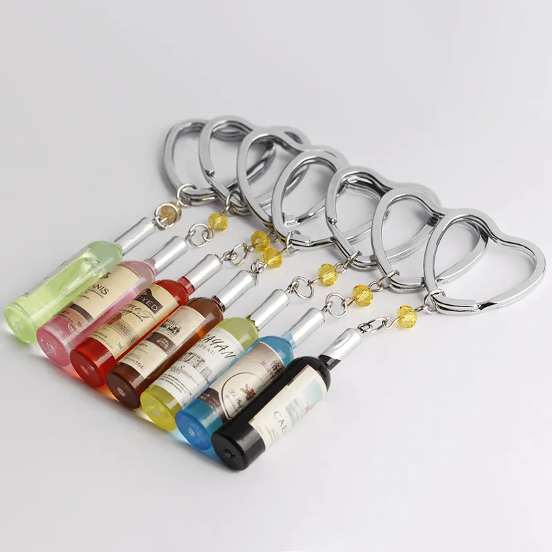 7 Colors Wine Bottle Keychain Inspired Wrapped Glass Bottle Keychain Dainty Mini Bottle Kawaii Heart Keyring Car Bag Key Holder