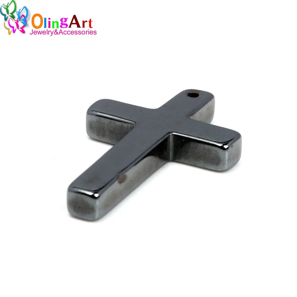 OlingArt 35*23MM 3pcs/Lot Natural Stone Black Hematite Beads Cross Pendant DIY Necklace Bracelet Jewelry Making New