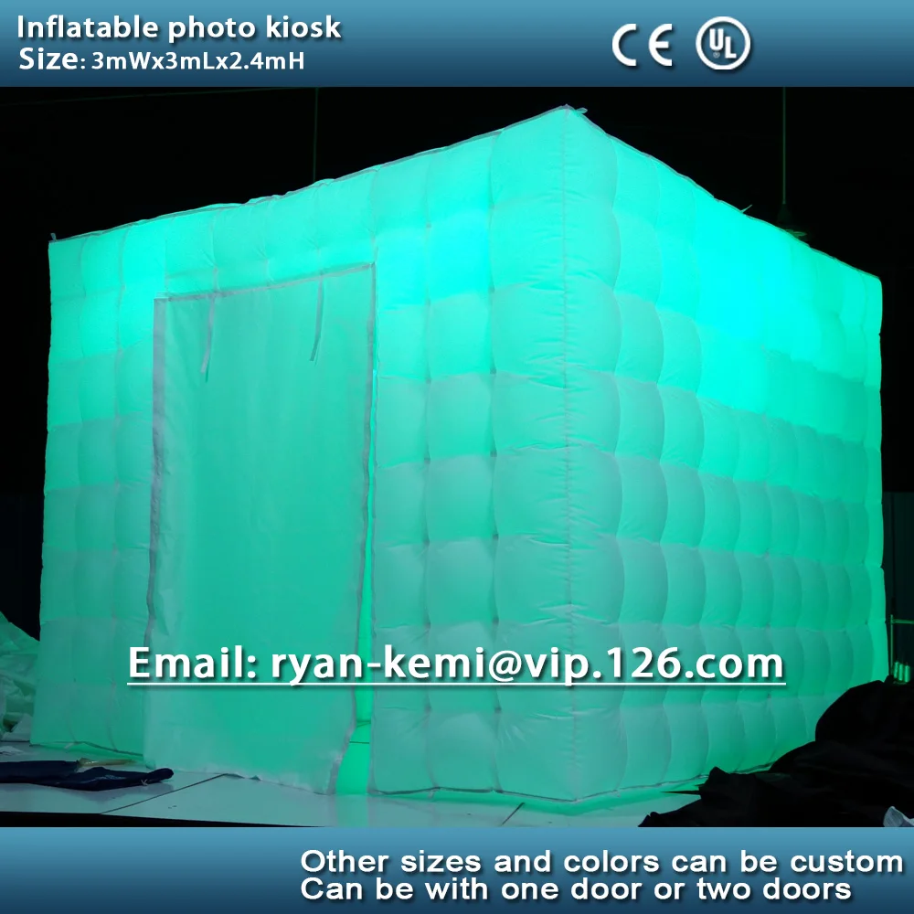 3m*3m*2.4m 10ft*10ft*8ft inflatable photo booth kiosk inflatable photo cube tent enclosure with LED light remote control blower