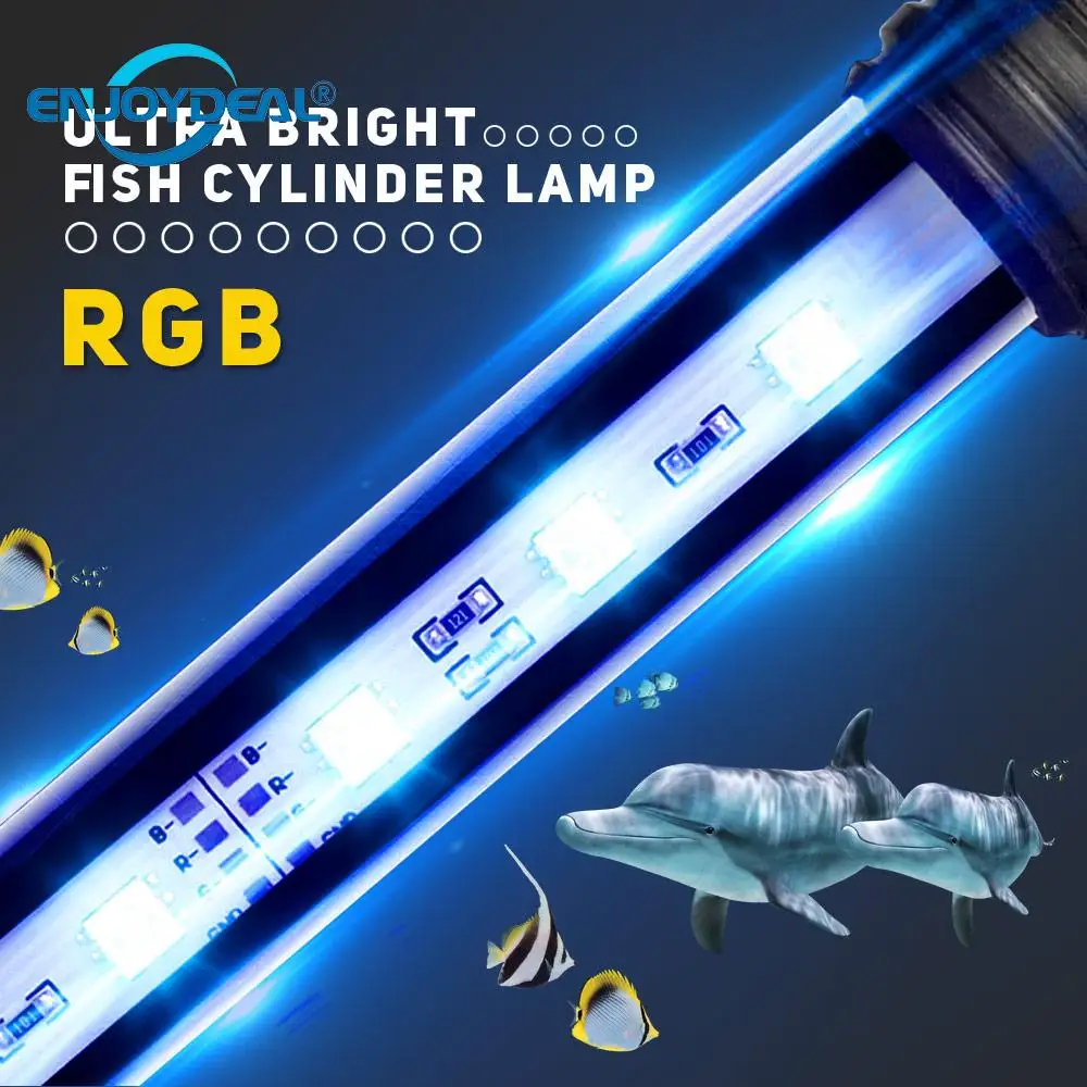 RGB Aquarium Fish Tank Lâmpada de tubo LED, Lâmpadas submersíveis, Iluminação com controle remoto sem fio, 5050 SMD, UE, EUA Plug