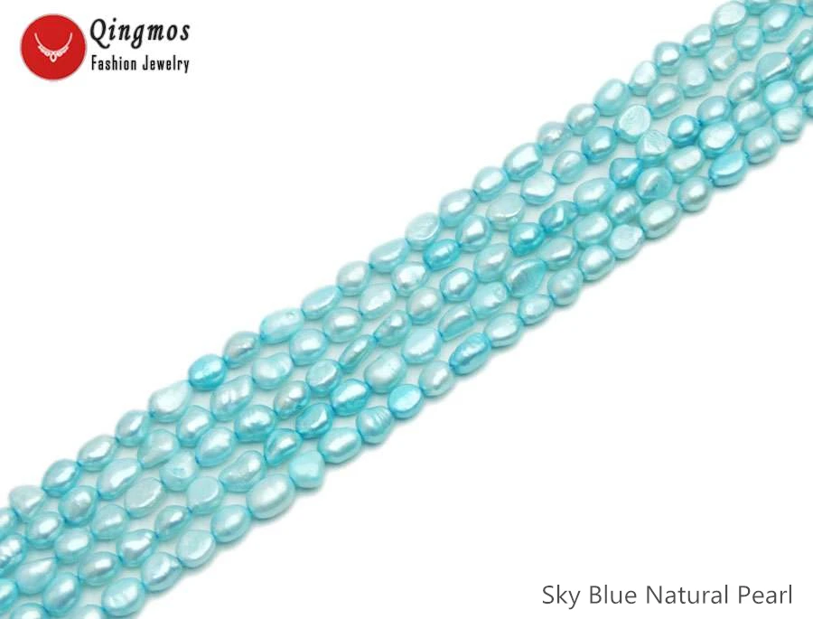 

Qingmos 7-9mm Baroque Sky-Blue Natural Pearl Beads for Jewelry Making Necklace Bracelet Earring DIY Loose Strands 14'' los829