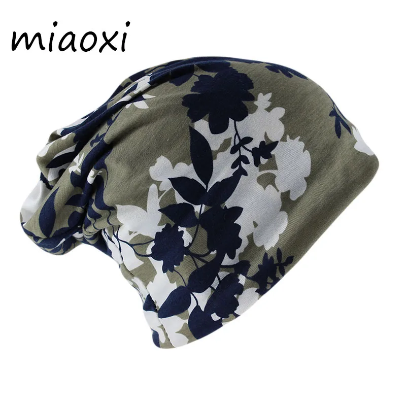 New Top Fashion Women Floral Beanies Scarf Two Used Female Caps Casual Gorros Adult Cotton Warm Autumn Bonnet Girls Hats Sale