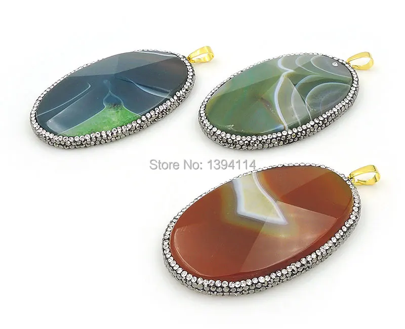 

Point Of Stripe Agate Slice Oval Pendant With Paving CZ Gold Plated Approx 60*35*7mm