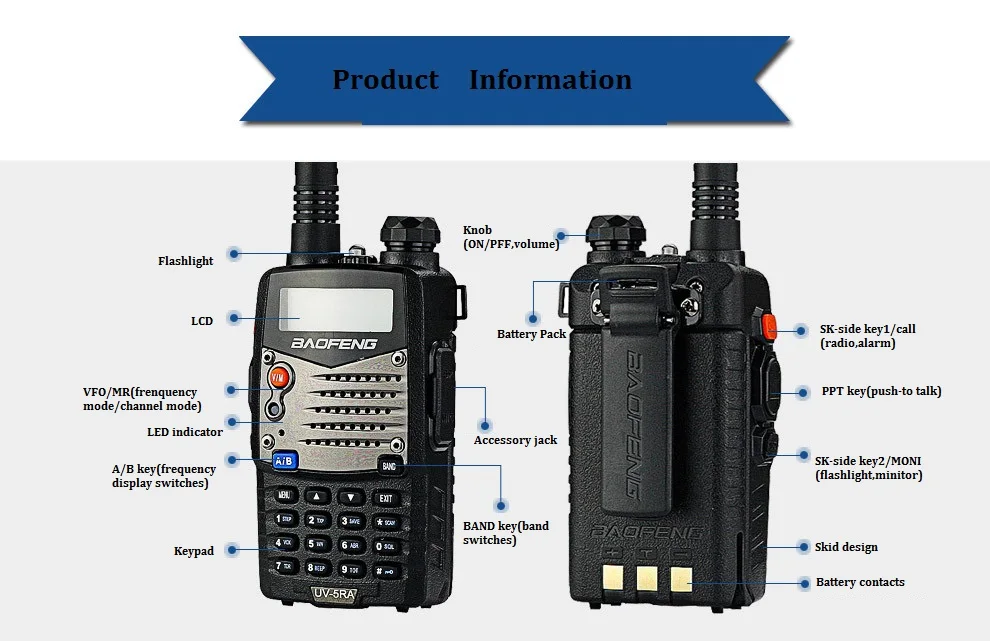 Baofeng UV-5RA Ham radio 5w 1800/3800mah Dual-Band cb radio Transceiver walkie talkie Portable Radio Stations