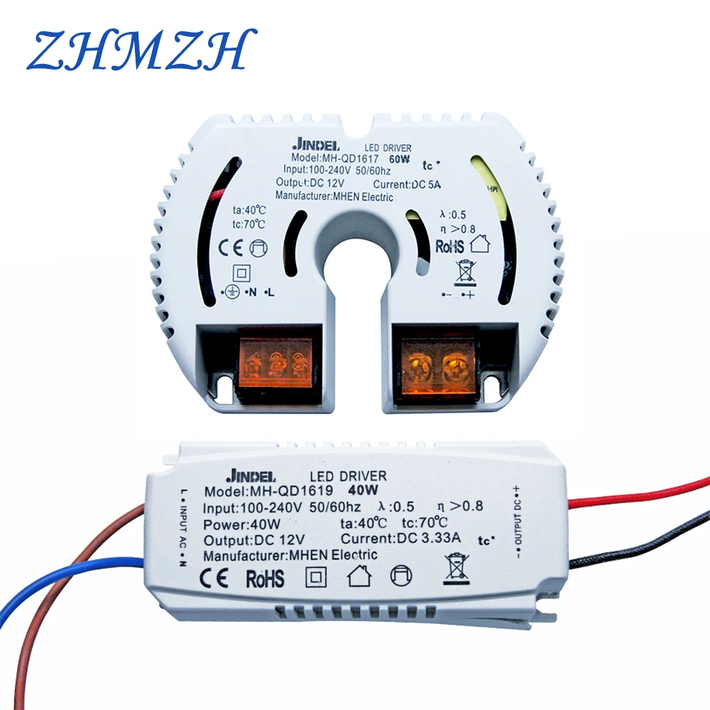 Zasilacz LED o stałym napięciu AC 100-240V na DC12V 12W 20W 40W 60W 100W, zasilacz prądu stałego CE do diod LED G4 G5.3