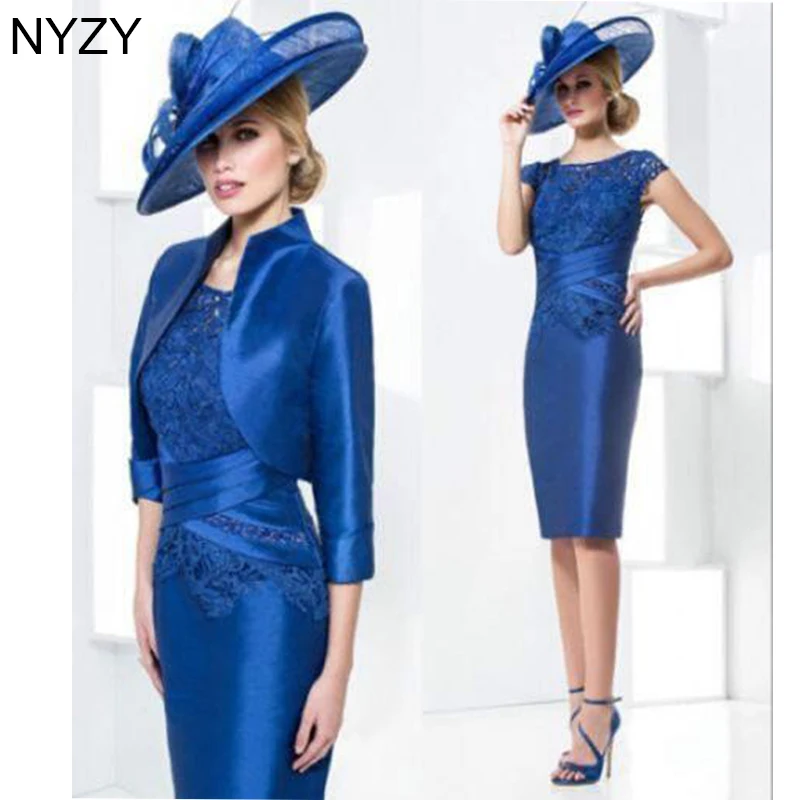 NYZY-vestido Formal de dos piezas para madre de la novia, traje con chaqueta, talla personalizada, color azul real, M10, 2019