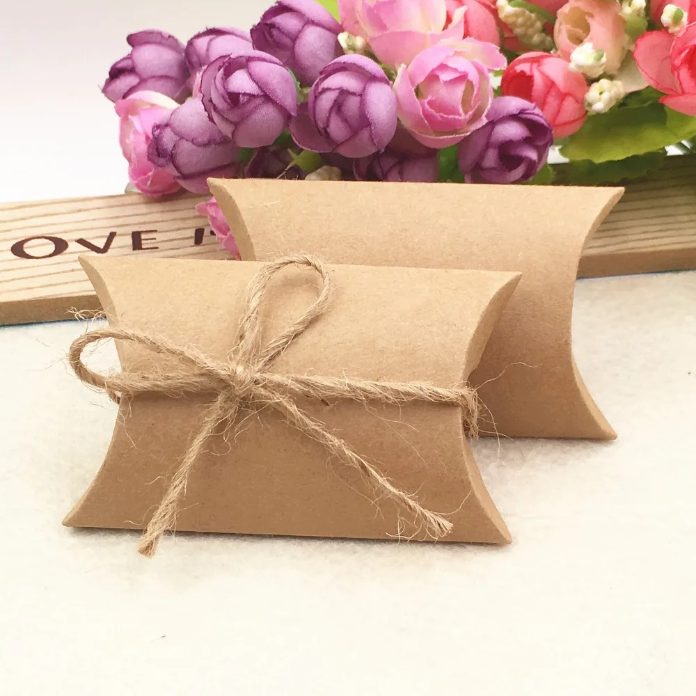 100pcs/lot Kraft pillow boxes with free strings DIY gift boxes Paper jewelry box accessory packing box small storage boxes