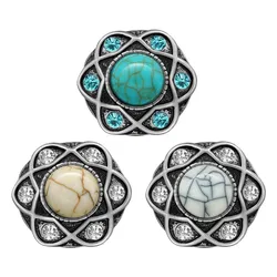 KZ3400 New Beauty Fashion Rhinestone turquoises 18mm snap buttons fit 18mm snap necklace jewelry wholesale Women Gift