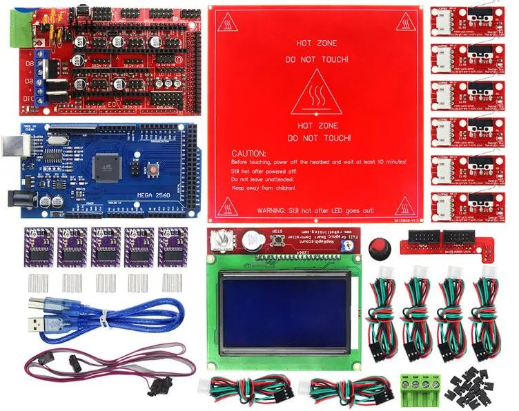 

DuoWeiSi 3D Printer Parts RAMPS 1.4 board 12864 LCD board Mega 2560 R3 DRV8825 MK2B heatbed Mechanical endstop switch 3D Printer