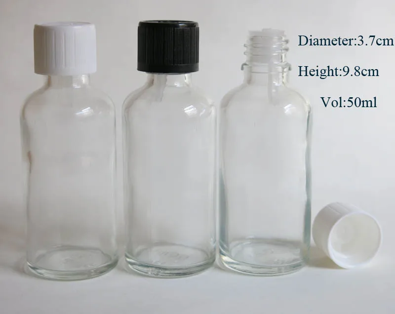 wholesale 100pc/lot 50ml clear glass bottle with reducer dropper and tamper evident lid,50 ml glass clear essential oil bottle