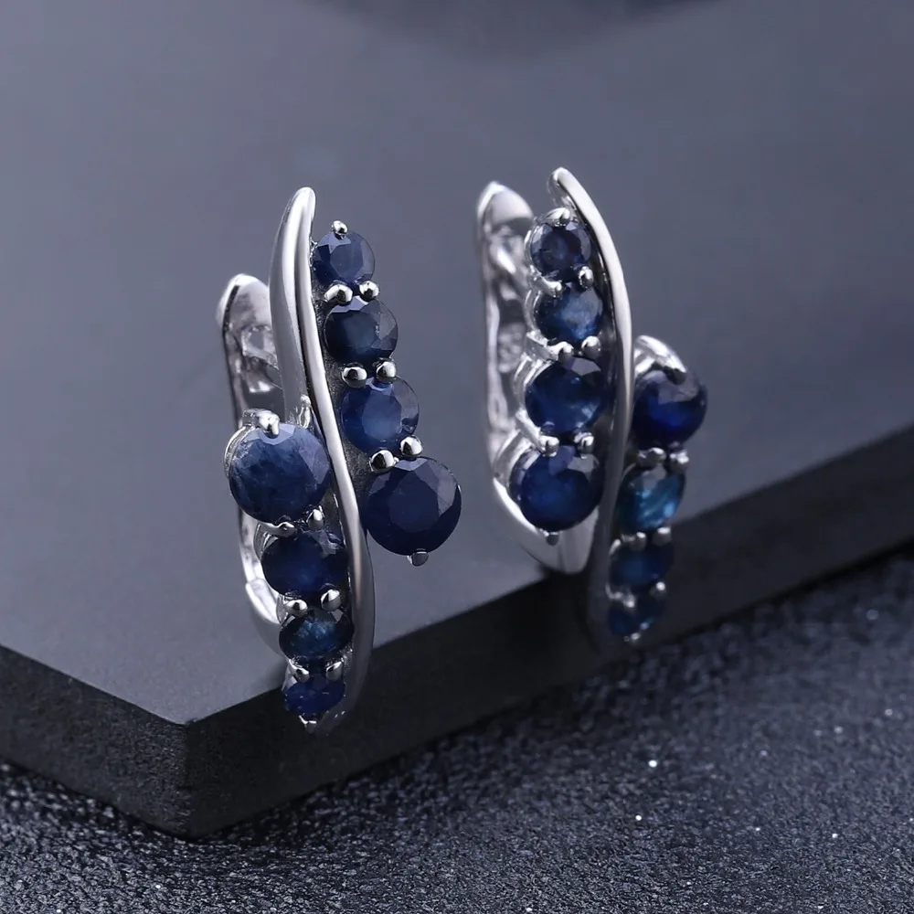 GEM\'S BALLET 925 Sterling Silver Studs Earrings 3.0Ct Natural Blue Sapphire Gemstone Engagement Earrings for Women Fine Jewelry