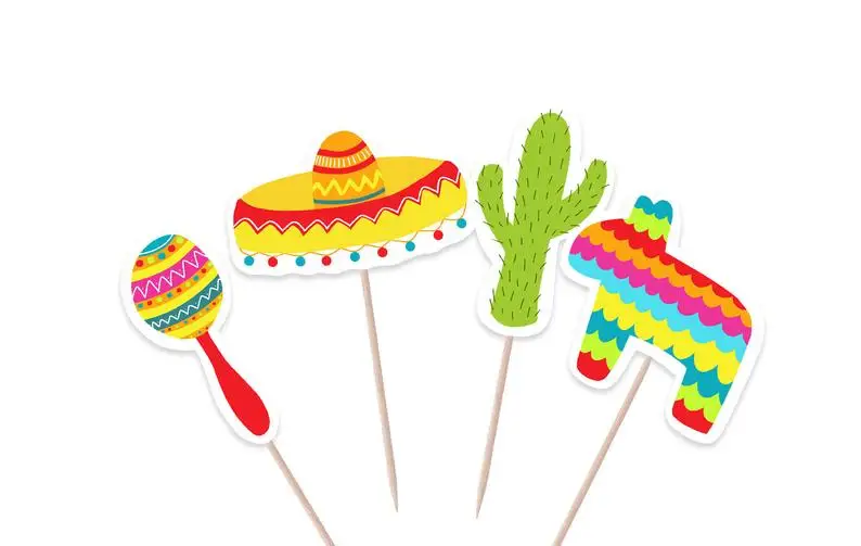 Fiesta Cupcake Toppers Cinco De Mayo Wedding Fiesta Birthday Pinata Sombrero -Set of 12