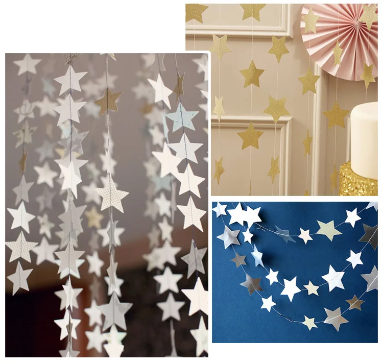 5pcs 2m/4m Wall Hangings Props Decoration Star Card Paper Wedding Party Decoration Garland Handmade Children Room