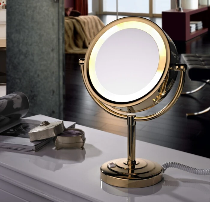 Led Cosmetic Mirror with Light 1/3X brass Battery Makeup Mirror with Light Table Stand Mirror BM005