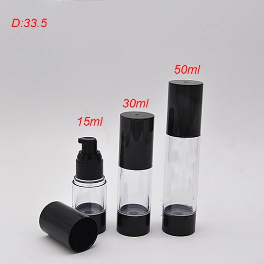 

15ml airless pump bottle essence lotion bottle ,transparent body black pump & lid /bottom Cosmetic Container ,Refillable Bottles