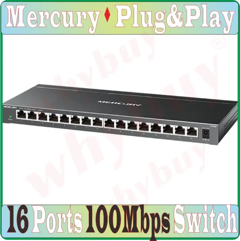 Steel, 16* RJ45 Ports 10/100Mbps Fast Ethernet Network Switch, Auto MDI/MDI-X, Half/Full Duplex, external power supply Plug&Play