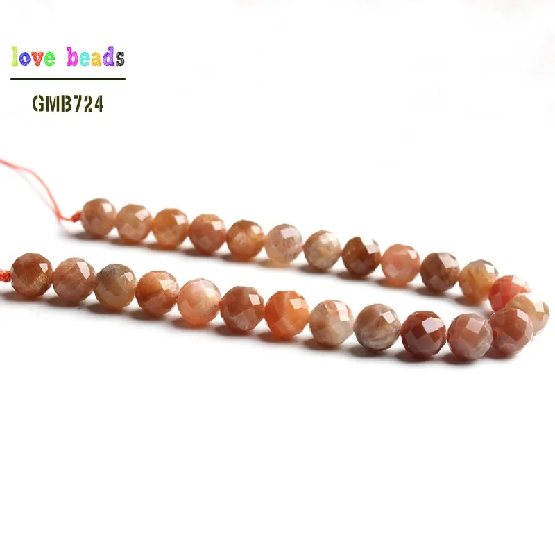 AA+ Natural Faceted Sunstone Stone Round Beads for Jewelry Making Diy Bracelet Necklace 7.5\'\' strand 6mm 8mm