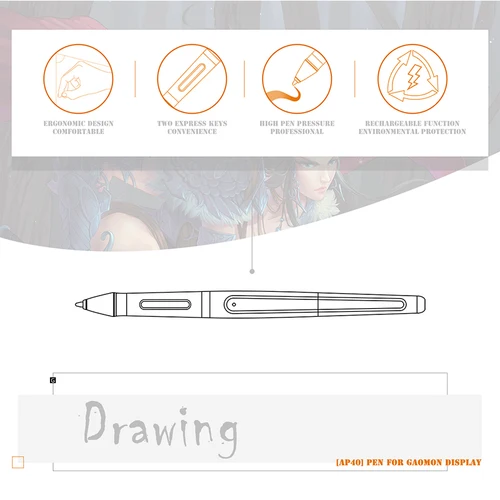 Imagen 2 del producto GAOMON ArtPaint AP40 Lápiz óptico inalámbrico recargable para pantalla de dibujo digital PD1560