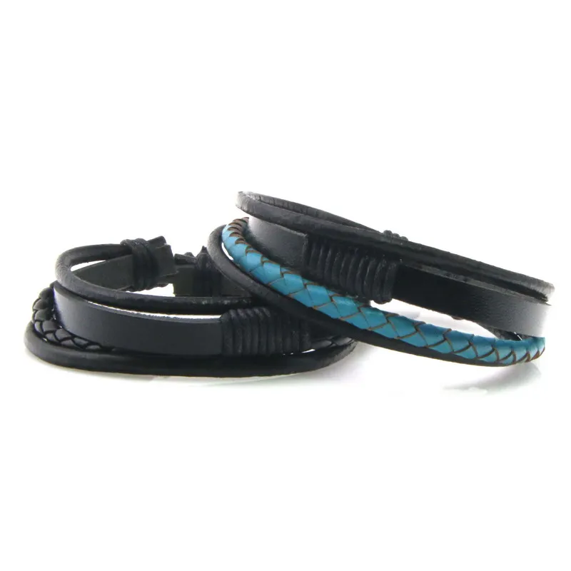 Men Bracelet Punk Black/Brown/Blue/Lake Blue Braided Leather Bracelet Bangle Male Accessories Jewelry Black Leather Bracelets