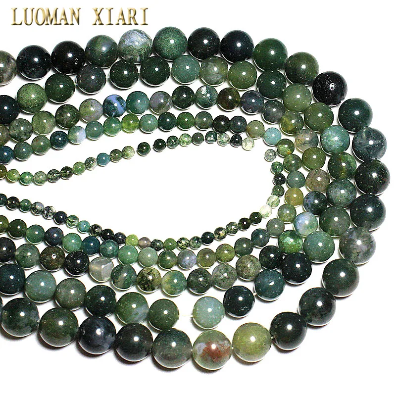 Natural Stone Beads Grass Moss Agate Loose Round Spacer Bead For Jewelry Making 2/3/4/6/8/10/12MM DIY Bracelet Accessories