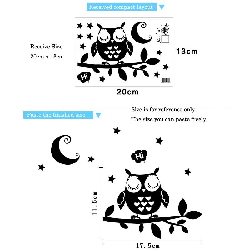 Black Owl Under The Night Sky Wall Sticker Kids Rooms Vinyl For Home Decoration Art Decals Removable Lovely Switch Stickers