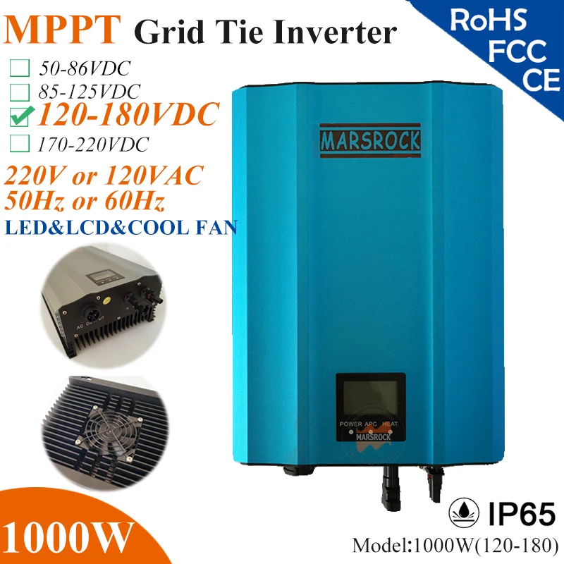 1000W MPPT solar Grid Tie Micro Inverter with IP65,120-180VDC,220V(190-260VAC) or 120V(90-140VAC),LED&LCD for solar panel system