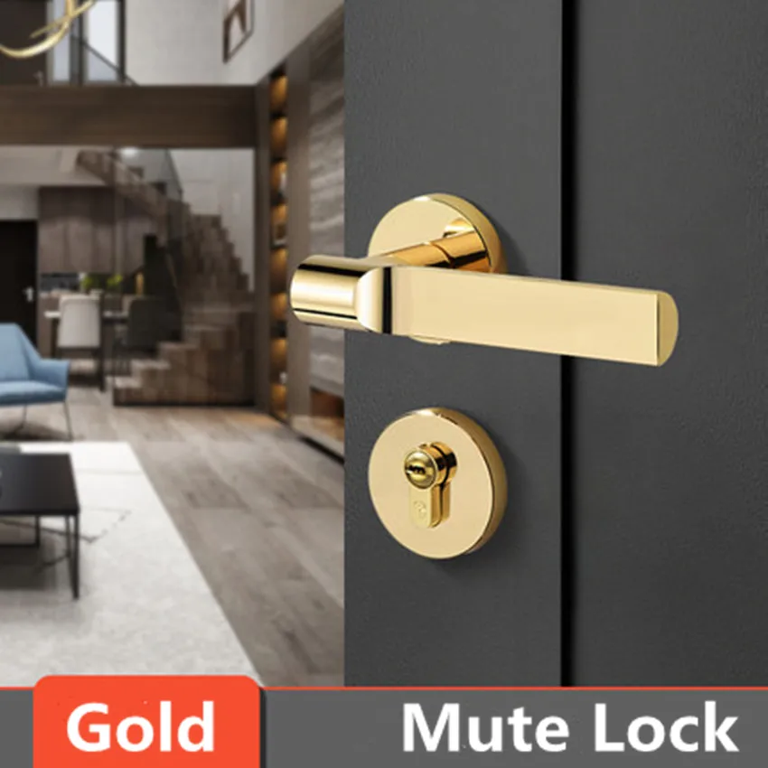 Modern Fashion Luxury Gold Silent Magnetic Interior Door Lock Black Bedroom Study Solid Wood Door Handle Lock Hinge Door Stopper