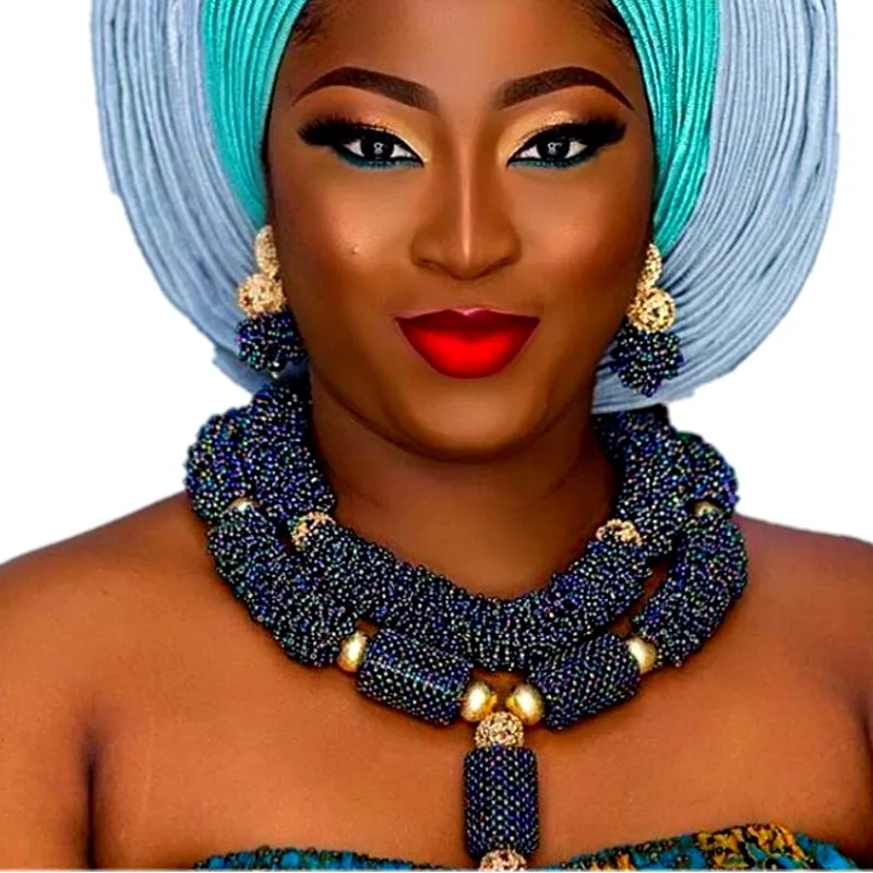 Женский комплект ювелирных изделий, чокер темно-синего цвета в африканском стиле, ювелирные украшения в нигерийском стиле, 2018