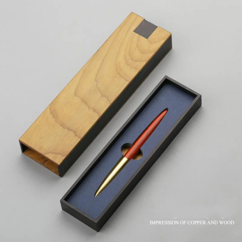 

1 Set Mahogany Signature Pen Creative Commemorative Gifts Office Brass Cap Business Luxury Wooden Gift Box Set Customized