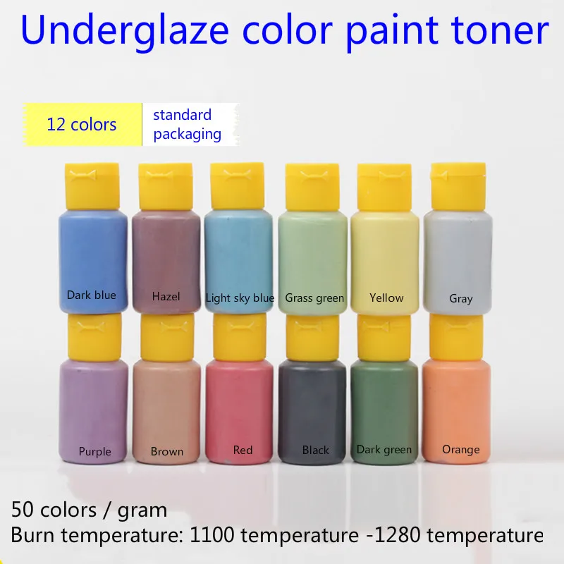 

12 colors pottery underglaze color paint toner underglaze color lead-free ceramic pigment glaze ceramic pigments 50g/ bottle