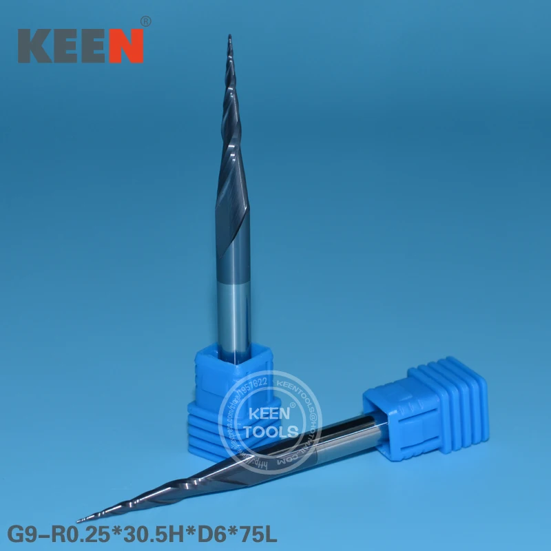 

R0.25*30.5H*D6*75L Taper End Mill, Imported Tungsten Carbide Tool, HRC55 Ball Woodworking Bit Router for 3D Relief