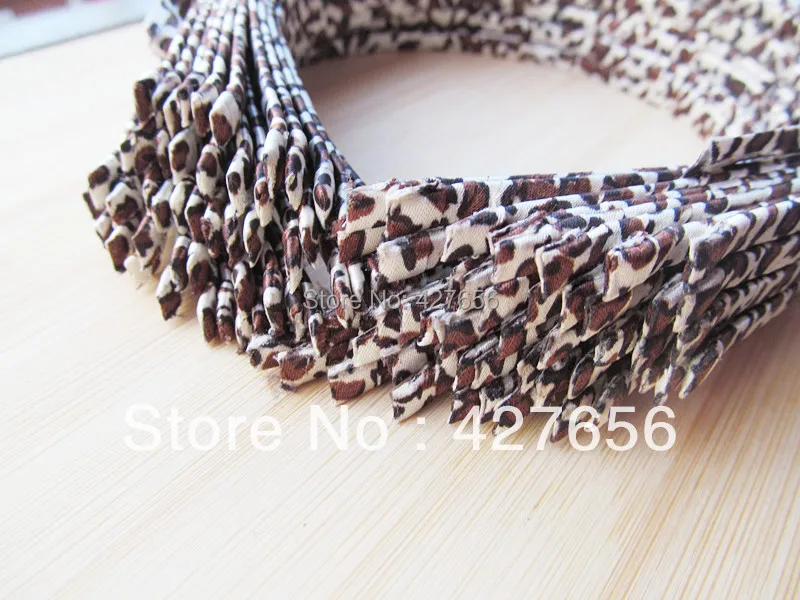 8pcs 5mm metal headband/hairband wrapped leopard print color satin ribbon HB0003